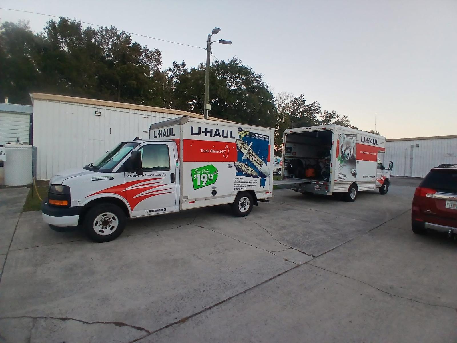 Crew and trucks staged